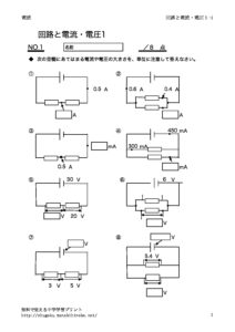 回路の電流 電圧 無料で使える中学学習プリント